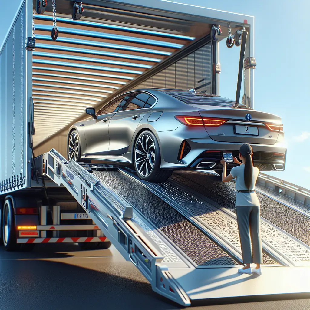An auto transport truck on a highway carrying cars, symbolizing safe and reliable vehicle shipping.