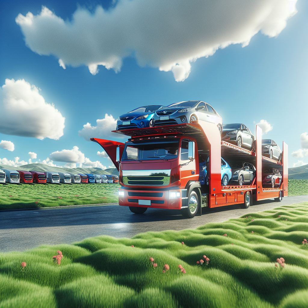 An auto transport truck loaded with various vehicles, symbolizing trustworthy auto shipping services.