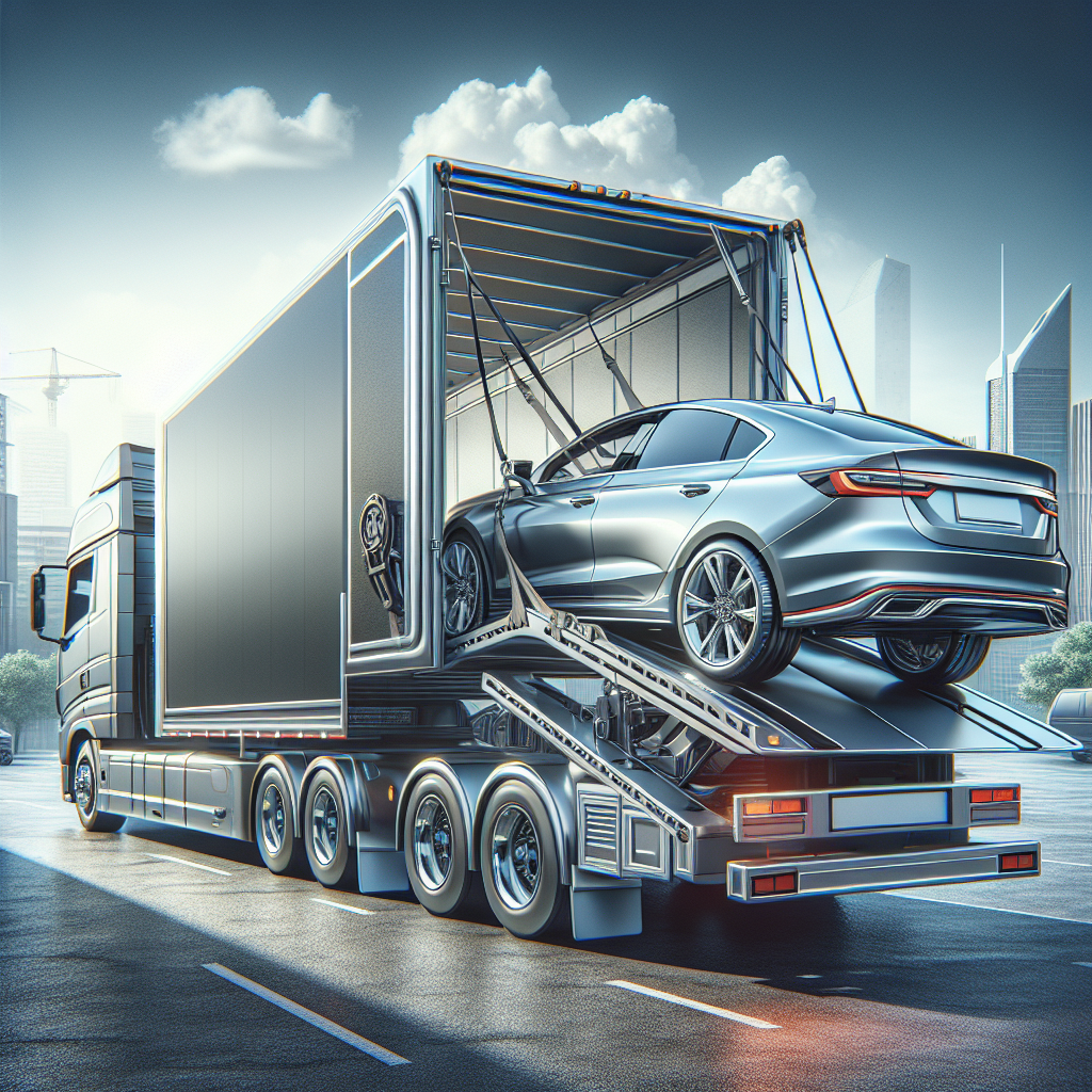 A reliable auto transport truck driving through an open landscape.