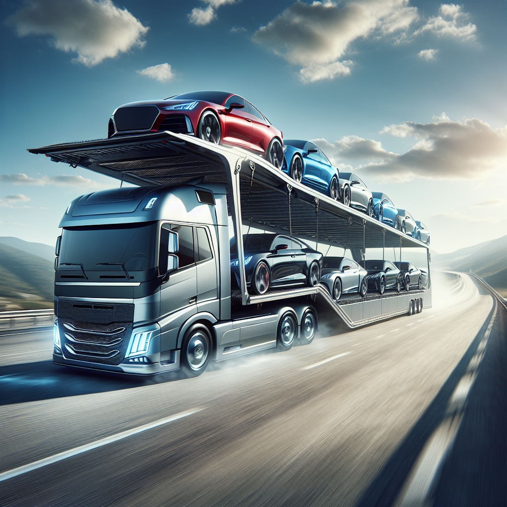 A car being loaded onto a transport trailer for delivery.