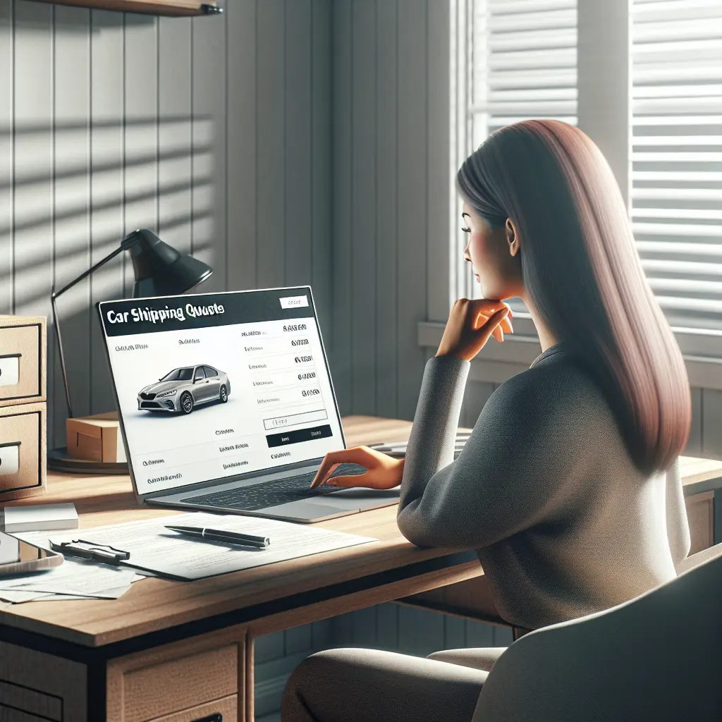 Customer reviewing car shipping quotes on a laptop in a home office setting.