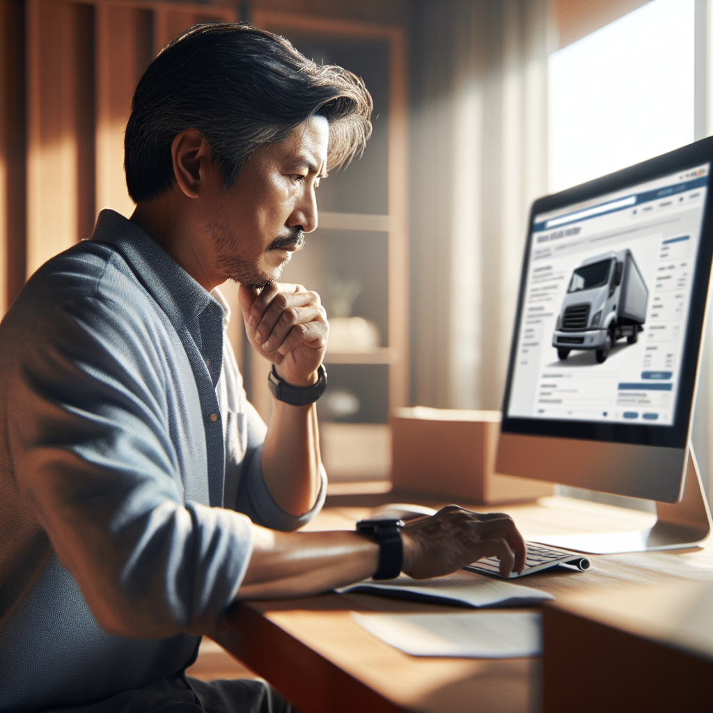 A person reviewing car shipping quote details on a computer at a desk.