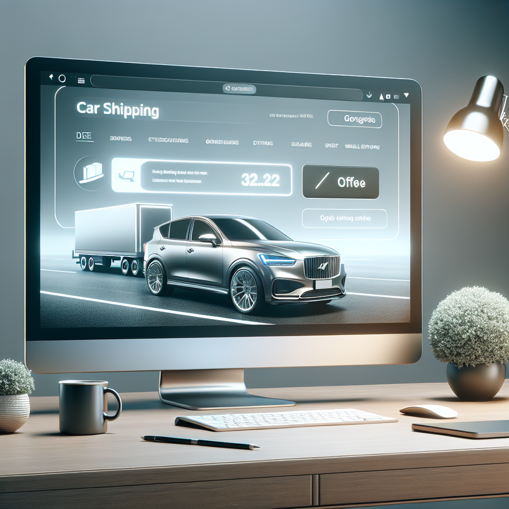 Computer screen showing car shipping quote calculator on a modern desk.