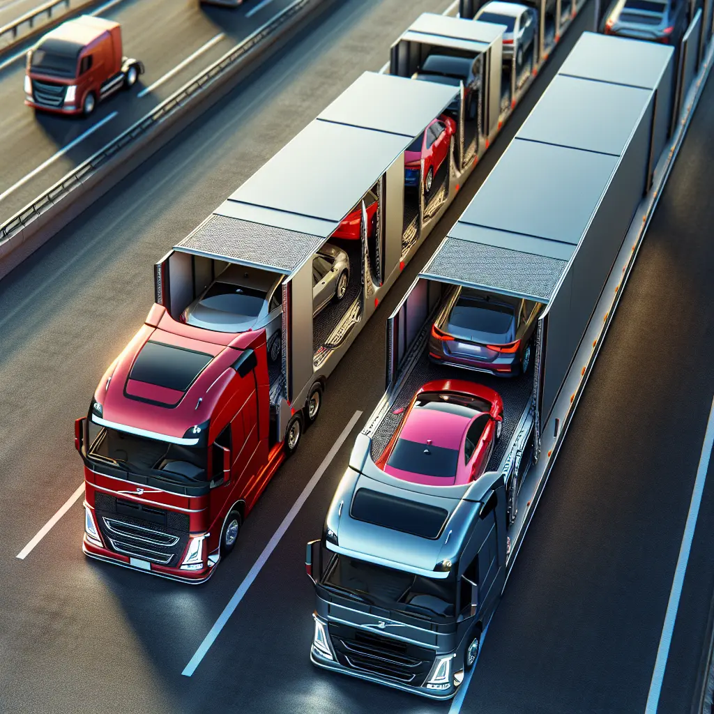 Efficient car transport with a vehicle loaded into an enclosed truck.