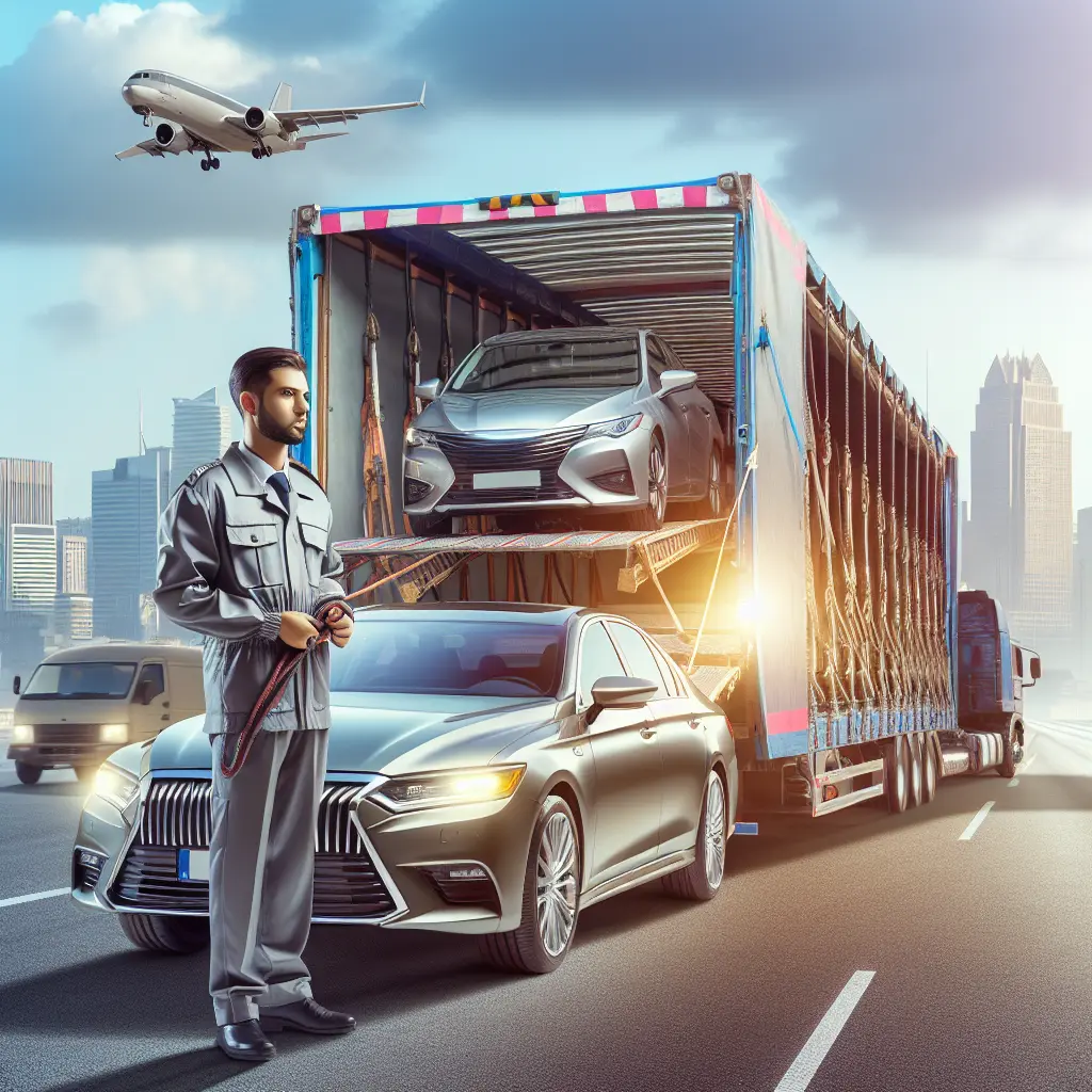 A modern vehicle being loaded onto a transport truck, showcasing quick vehicle pick up service.
