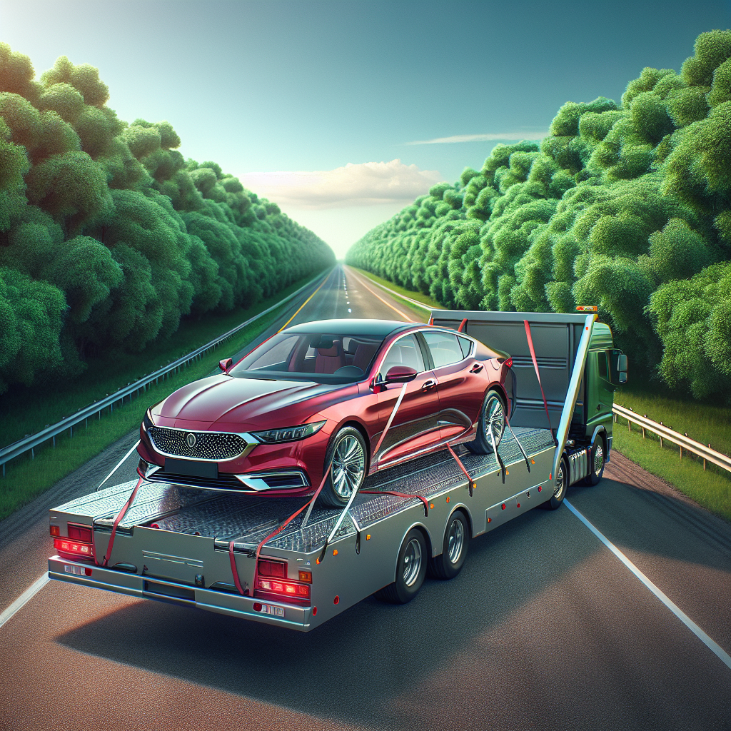 A blue car carrier truck transporting vehicles on a sunny highway.